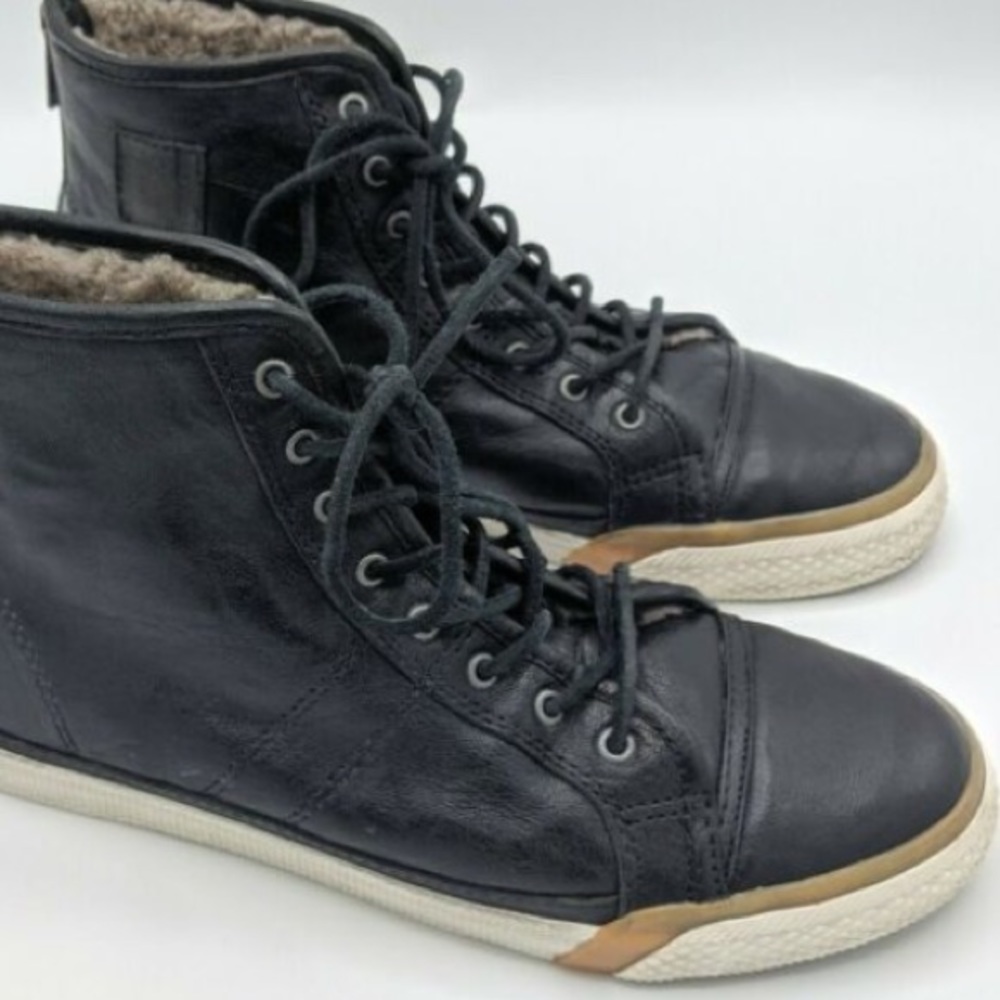 FRYE  'GREENE" High Back Zip Shearling Lined Leather Sneakers Black SIZE 9.5